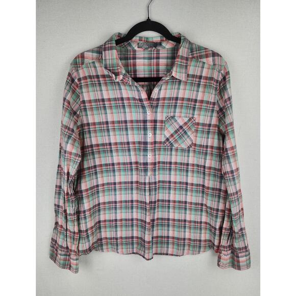 Prana Tops - Prana Top Womens XL Bora Bay Gina Plaid pink green half button-up  western